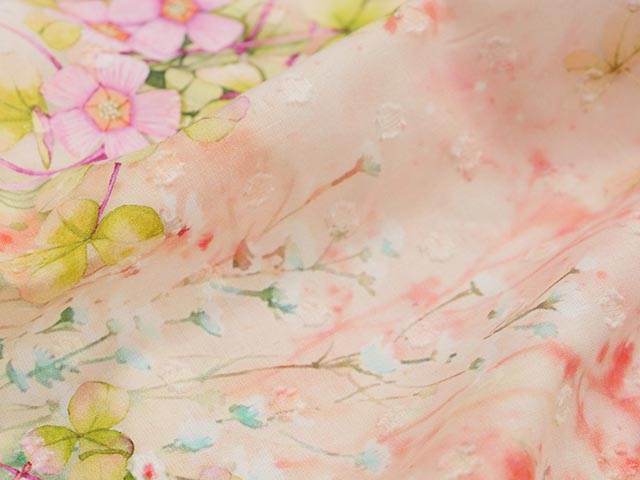 ポルカドットローンプリント ボタニカル(アプリコット)