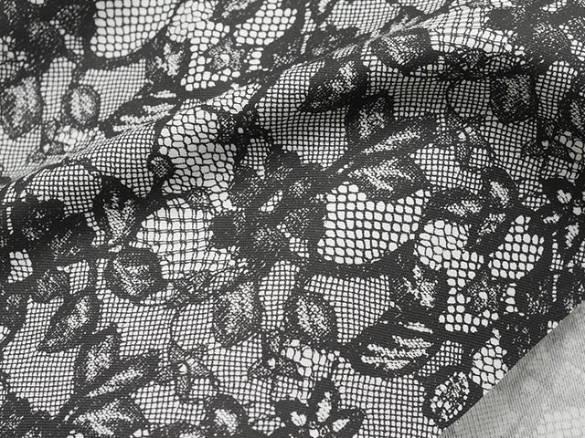 薄手ハードツイルレースプリント（ブラック）