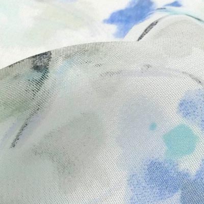 シフォン小花柄プリント（アクアブルー）表面感><br clear=