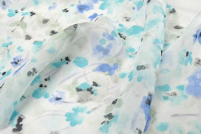 シフォン小花柄プリント（アクアブルー）