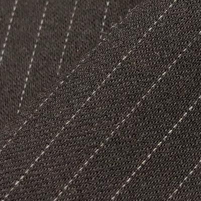 ウールピンストライプストレッチ（ダークブラウン）表面感><br clear=