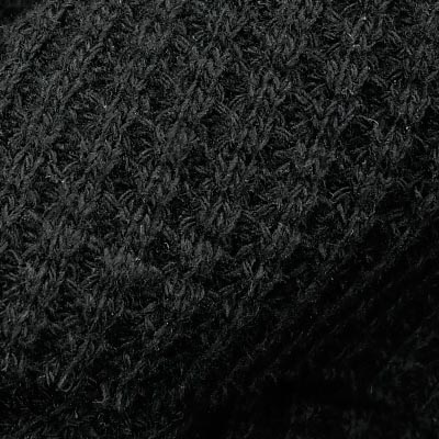 ワッフルニット（ブラック）表面感><br clear=